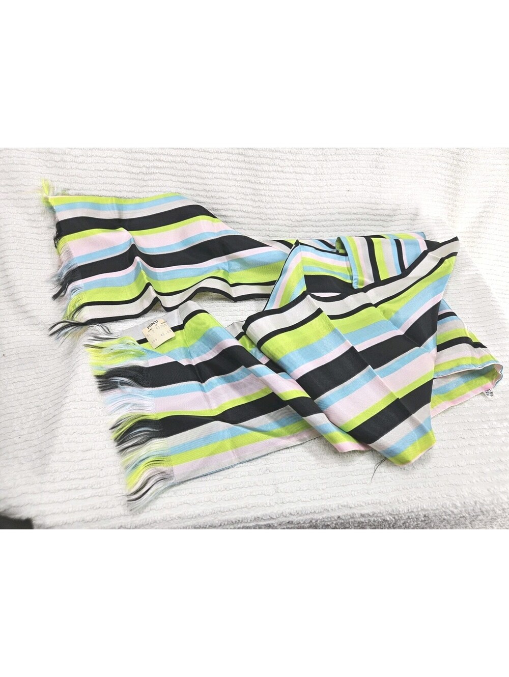 NWT Vintage 1960s Stripe Scarf Sash Belt Lime Mod Disco Fringe 7x71" Ooak Rare